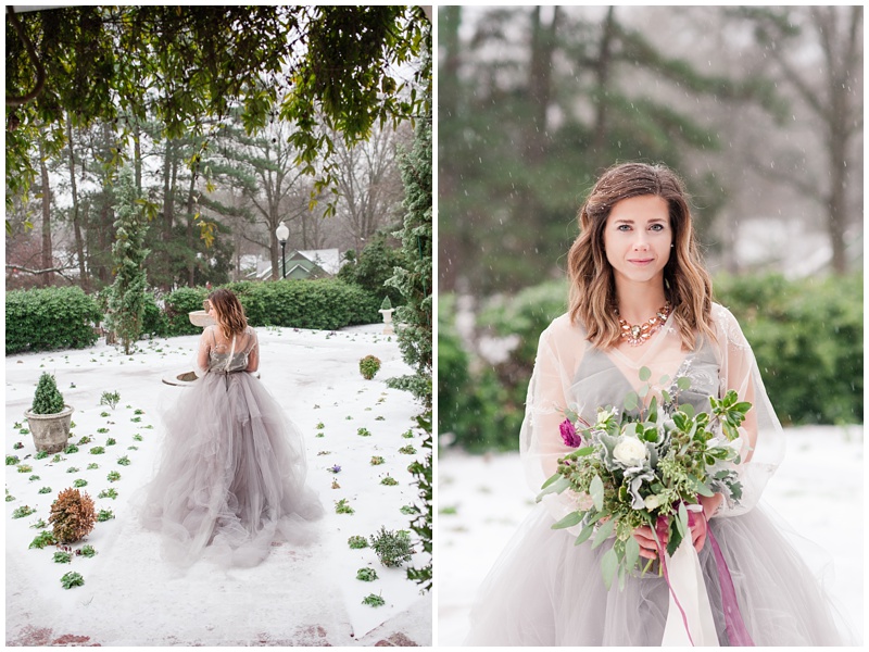 Image of bride in falling snow